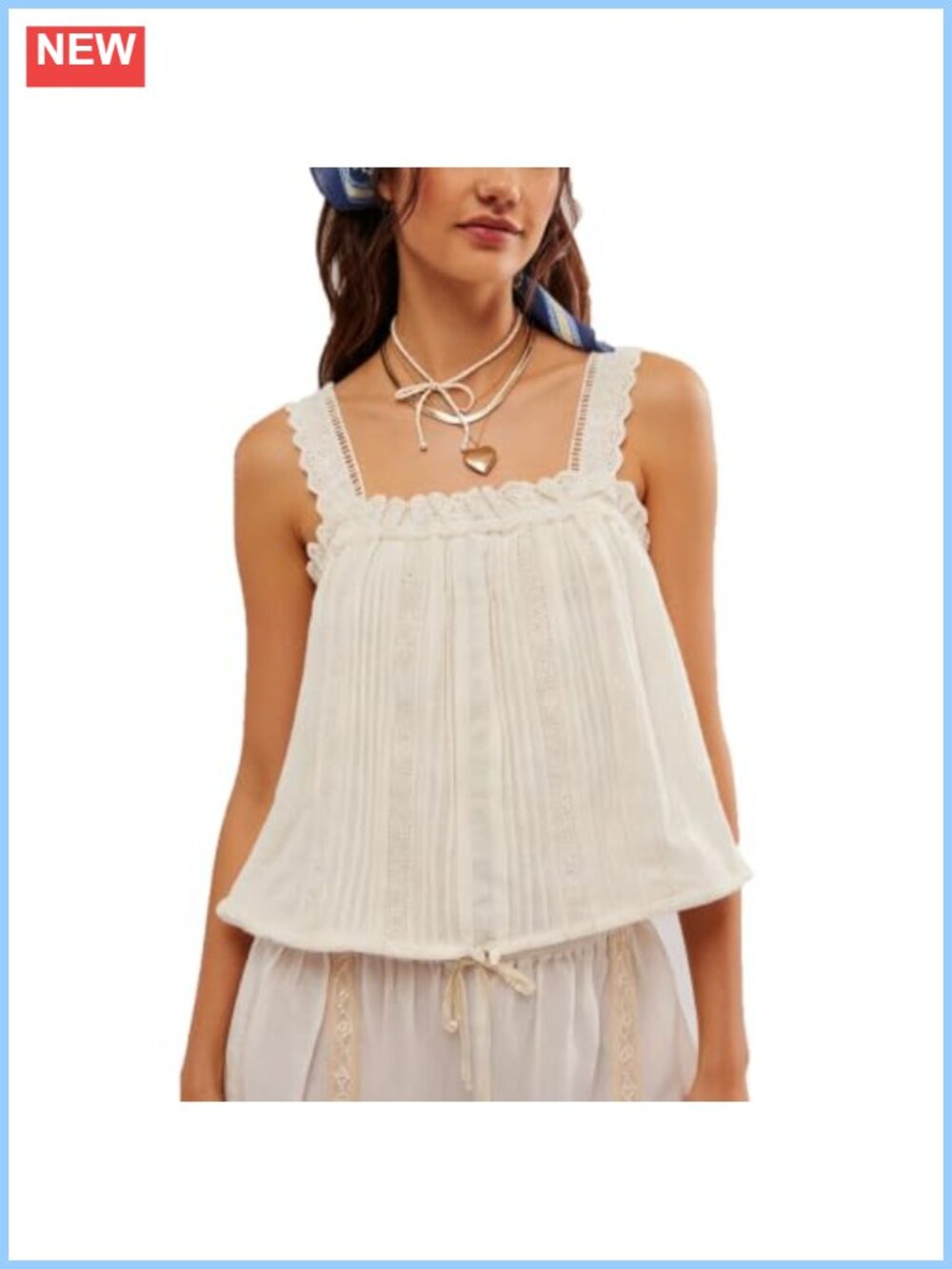 Y2K Lace Patchwork Tank Top Square Neck Ruffle Hem Babydoll Crop Vest